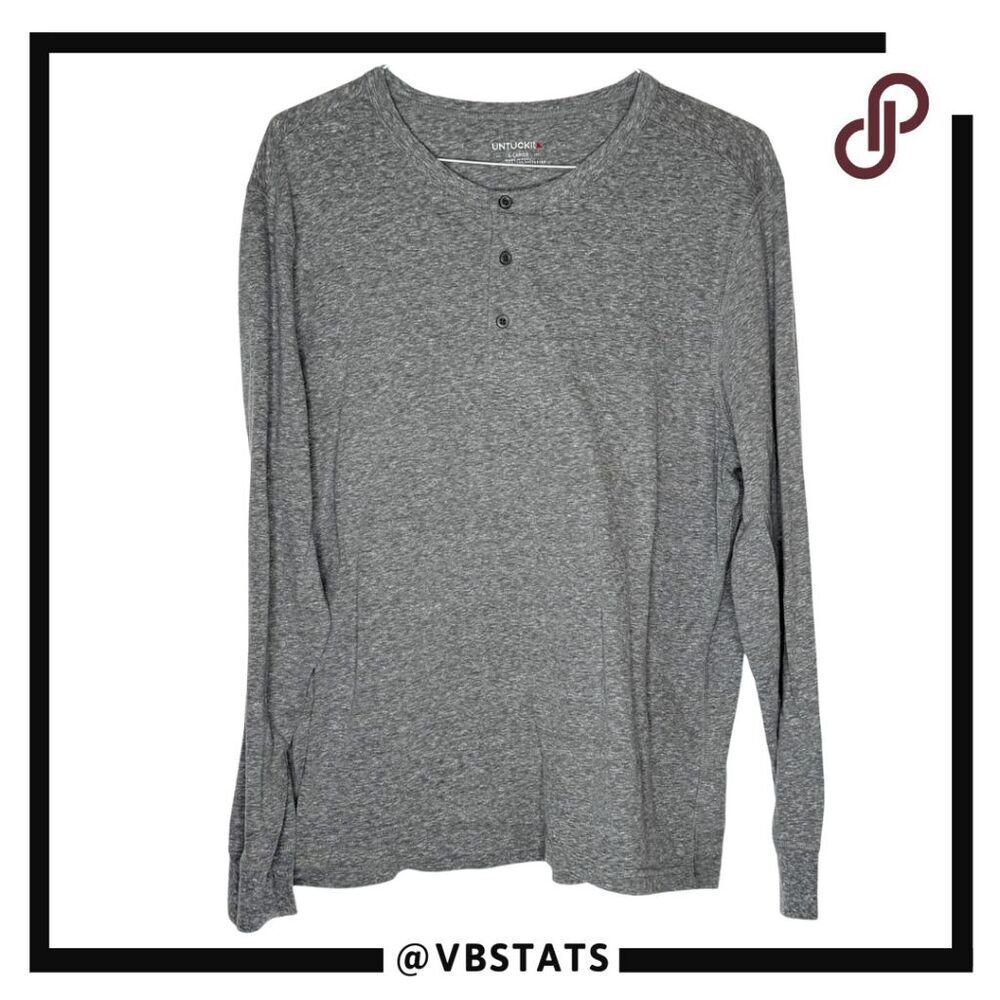 Untuck It Men's Heather Crew Neck Cotton Blend Long Sleeve Henley Shirt Gray XL
